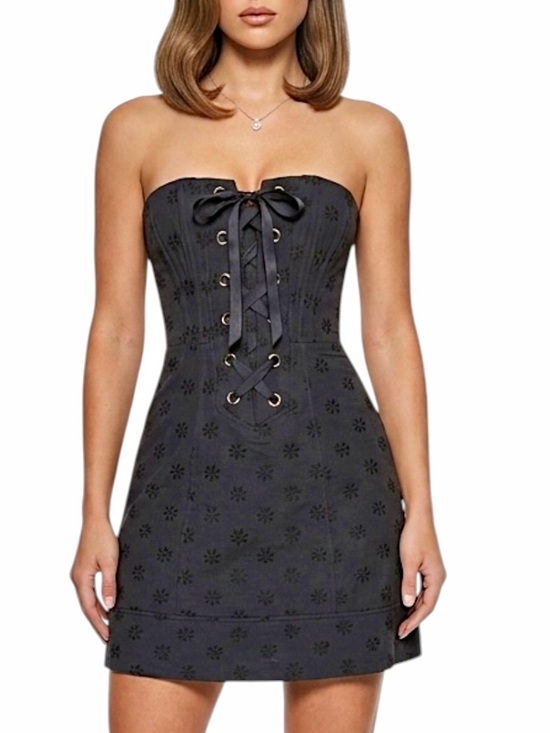 Nanette Lepore Dresses & Skirts - Nanette Lepore vintage Black Floral Jacquard Lace-Up Corset Mini Dress Size 2